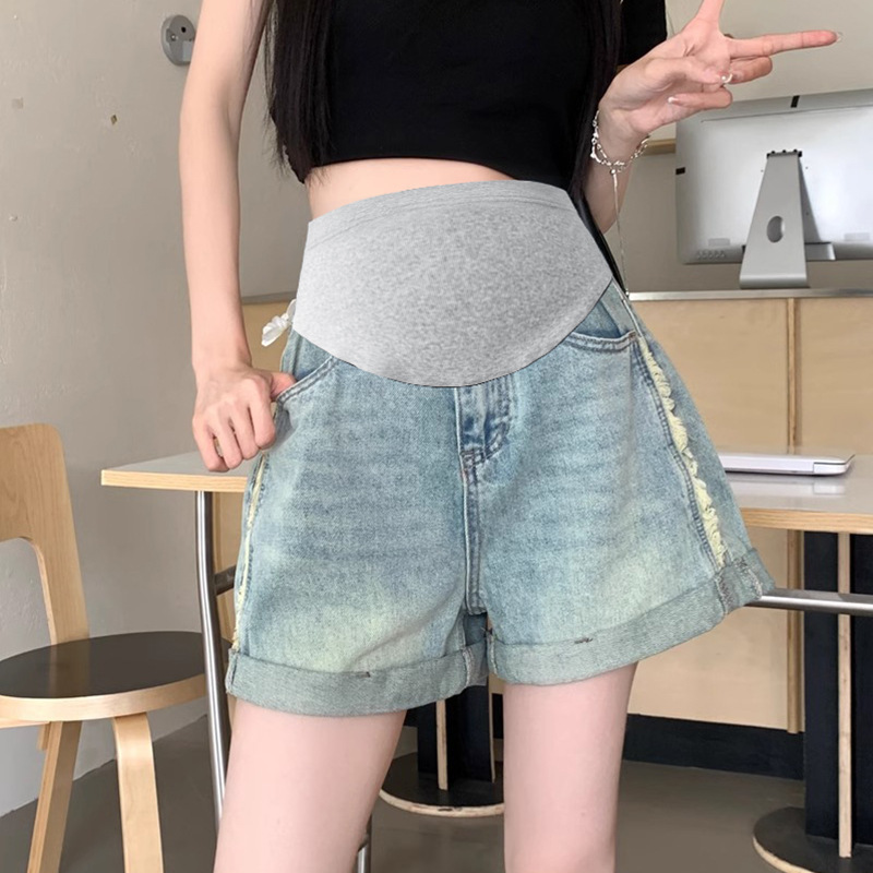 2025 New Maternity Denim Shorts Wear Outside Belly Support Fashion Casual Slim Korean Style Slim Maternity Pants 2025 New Maternity Denim Shorts Wear Outside Belly Support Fashion Casual Slim Korean Style Slim Maternity Pants