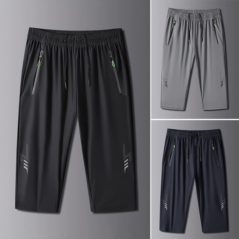 [Самостоятельный бренд логотипа] Скорехие повседневные шорты с ледяным шелком мужские летние дикие стильные укороченные брюки большого размера
