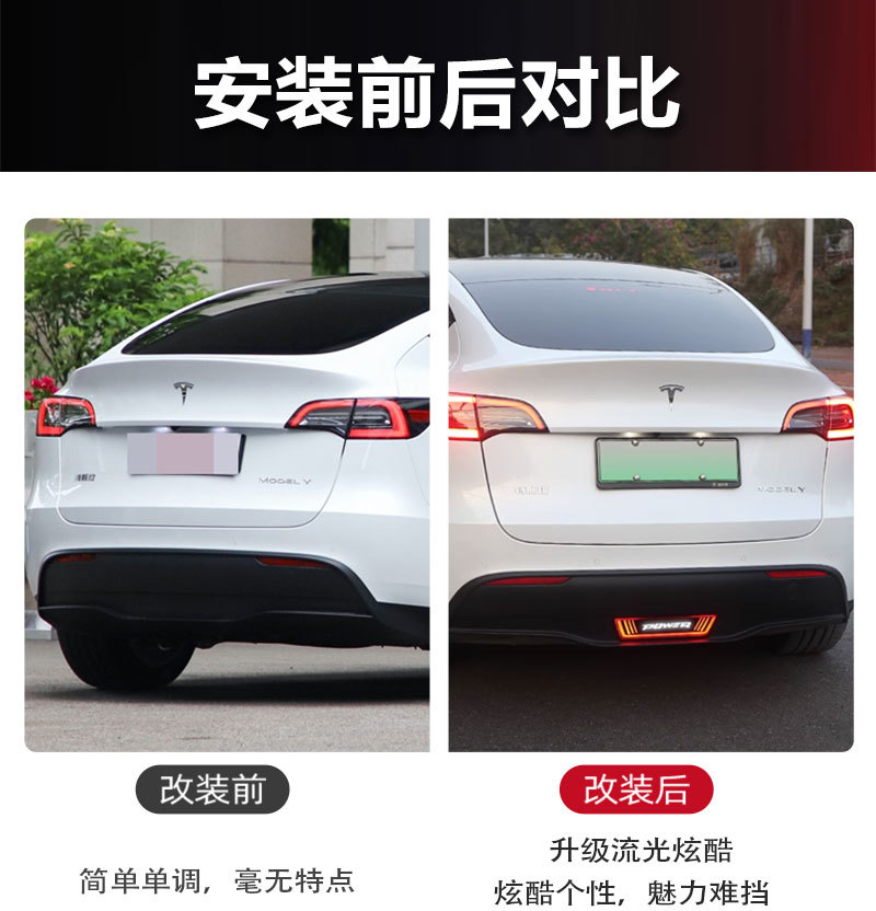 Suitable for Tesla 19-23 Model Y Modified Pilot Lights, Rear Bumper Lights, Rear Fog Lights, Led Brake Lights