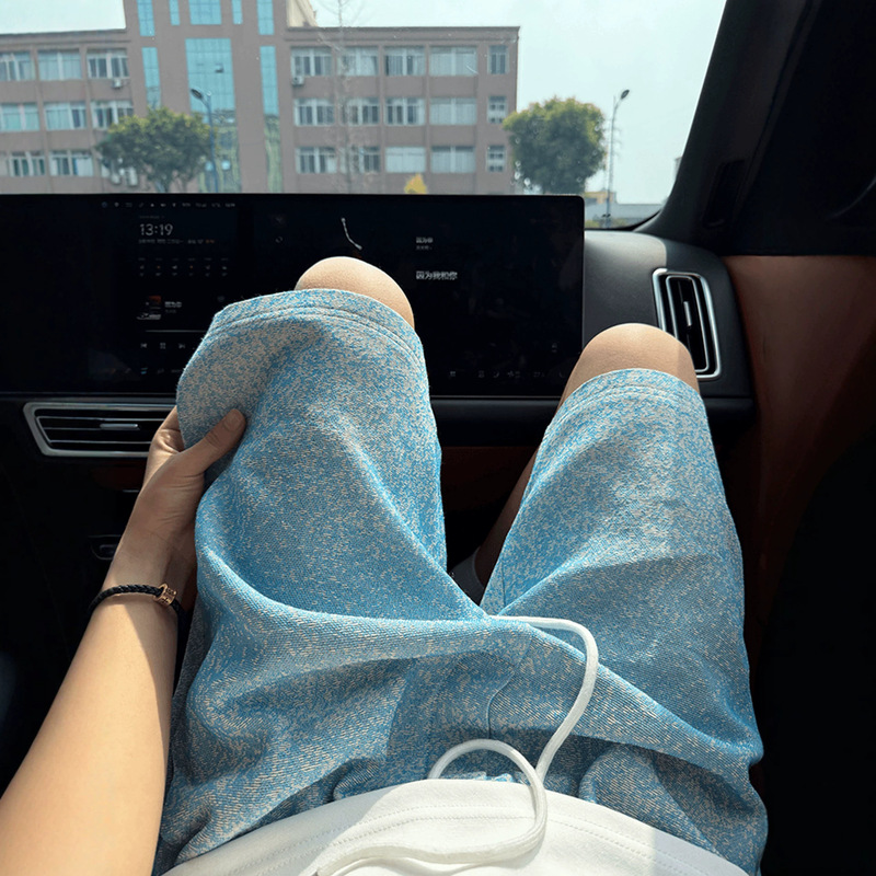 Blue Tie-Dye Hawaiian Shorts for Men, Summer Thin Breathable Beach Pants, Loose Casual Straight-Leg Five-Point Shorts