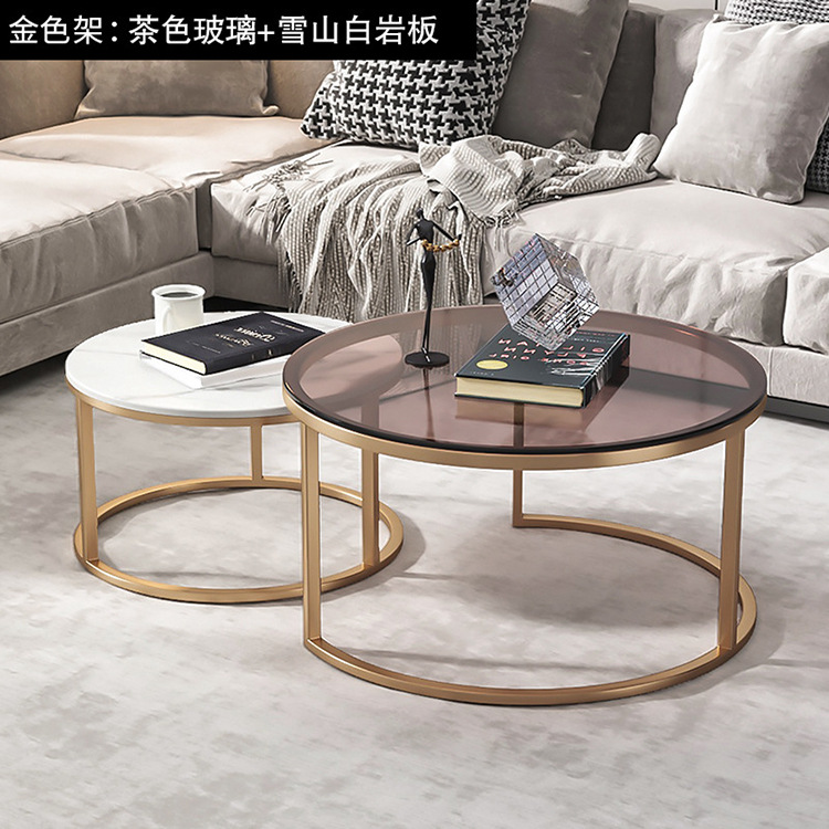 Mesa de centro de vidrio estilo nórdico, de lujo ligero, extensible, redonda, moderna, minimalista, para apartamentos pequeños, para uso doméstico.