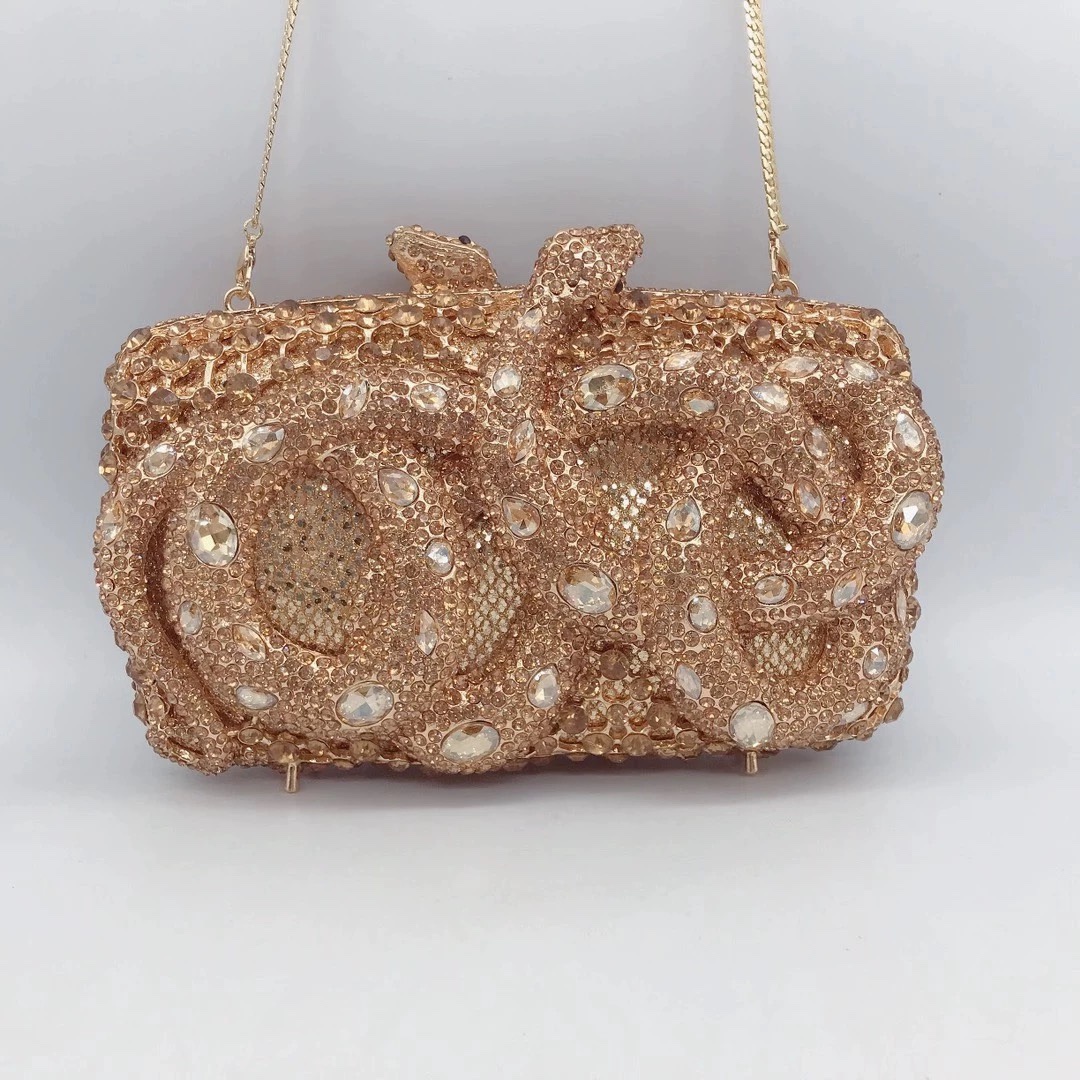 Túi clutch nữ đính đá dạ hội phong cách Âu Mỹ — Vàng kim AB, Bạc AB, Kim cương vàng/công tắc đầu rắn, Công tắc bạc/Đầu Rắn