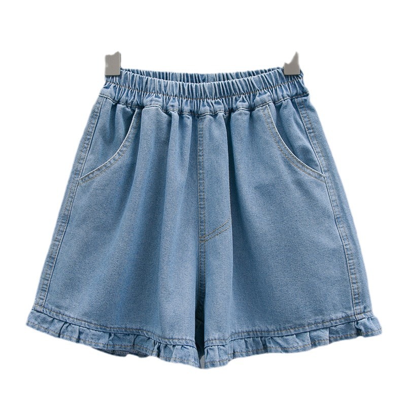 Large size denim shorts for women's summer 2023, thin, chubby mm, elastic waist, loose fit, high waist, slim and wide leg pants