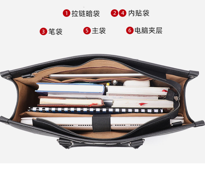 Túi xách tay nam da bò thật đựng laptop 15,6 inch kiểu công văn, 40×13×29 cm — Lớp lót nỉ cao cấp màu đen chi tiết 8