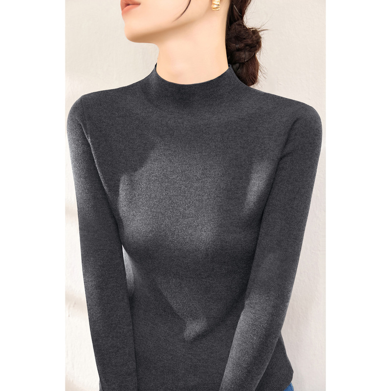 Fashionable and High-End Long-Sleeved Knitted Sweater with Half-High Collar, Solid Color, Inner Layering Shirt, Close-Fitting and Comfortable Women's Top, Casual Wear Fashionable and High-End Long-Sleeved Knitted Sweater with Half-High Collar, Solid Color, Inner Layering Shirt, Close-Fitting and Comfortable Women's Top, Casual Wear