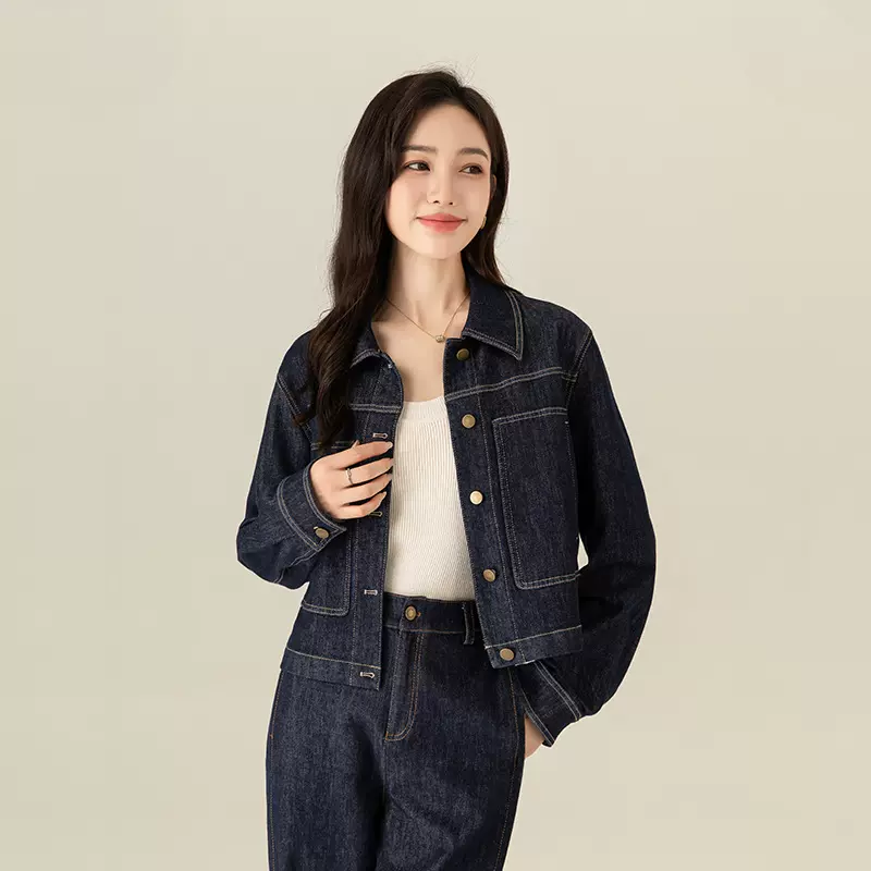 鑫阁 蓝色牛仔外套女小个子2025秋季新款复古气质休闲夹克短上衣