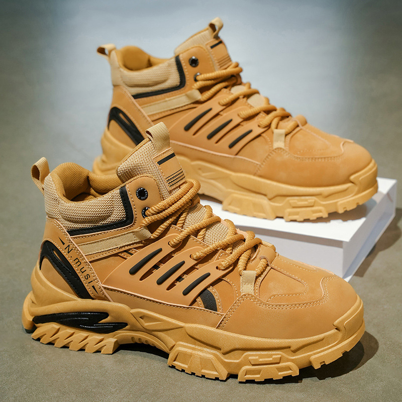 Autumn Men's Shoes New High-Top Sports Shoes Men's Trendy Versatile Thick-Soled Heightening Work Shoes Casual Dad Shoes