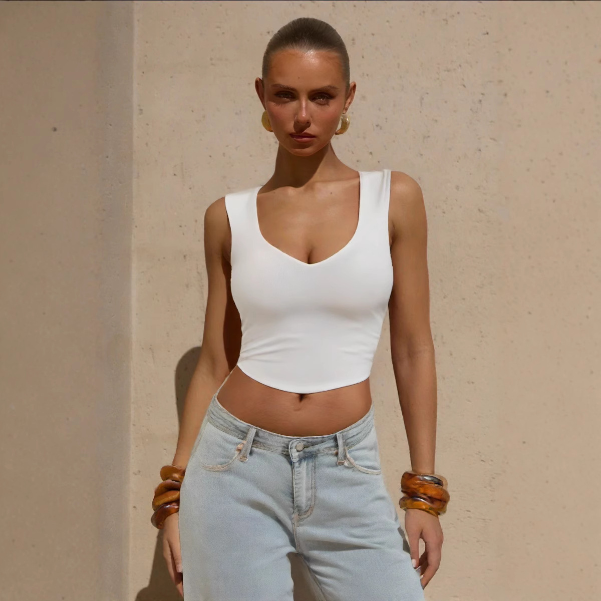 European and American Summer New Hot-selling Women's Sling Small Vest Casual Fashion Beautiful Back Slimming Solid Color All-match Top