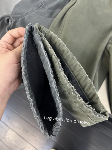 Children's American Vintage Distressed Frayed One-Piece Fleece Straight Leg Pants for Boys and Girls Retro Loose Streetwear Padded Long Pants