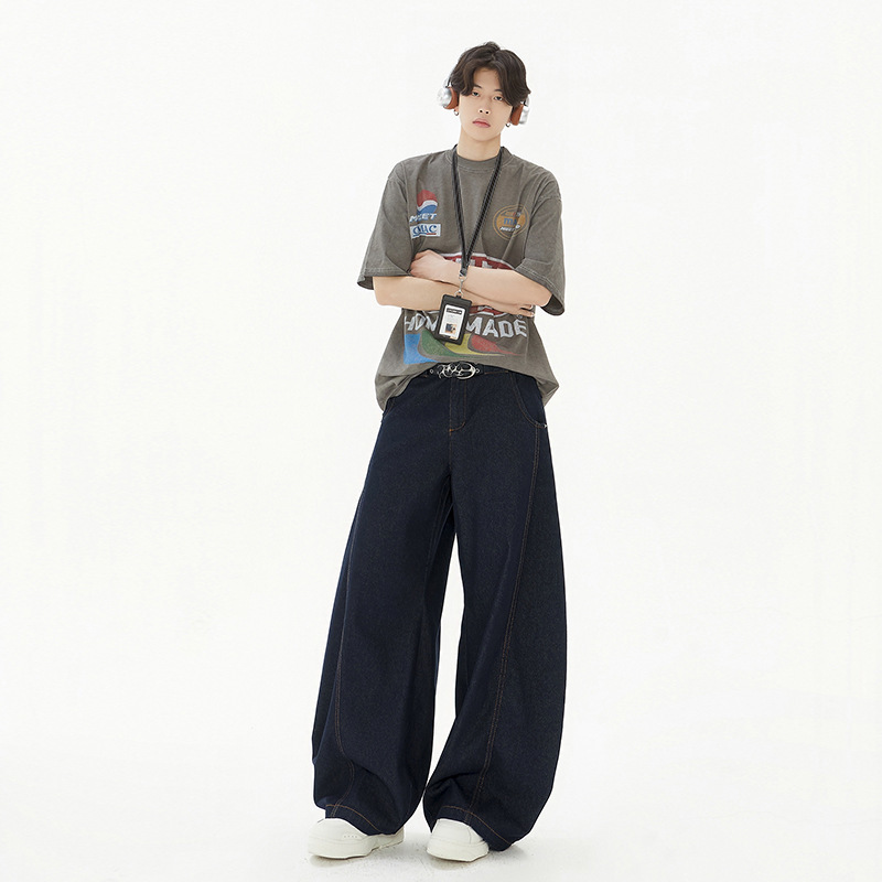 American Machete Profile Deconstructed Primary Color Retro Jeans Men's and Women's Neutral Loose Wide Leg Tall and Slim Look Trousers
