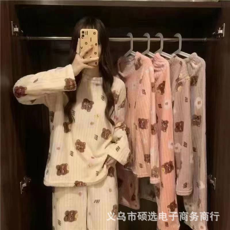Traje de melocotón herméto pijama de lana de coral Xiaoxiangfeng nuevo estilo engrosado red térmica ropa de hogar con infrarrojos Xiaofeng