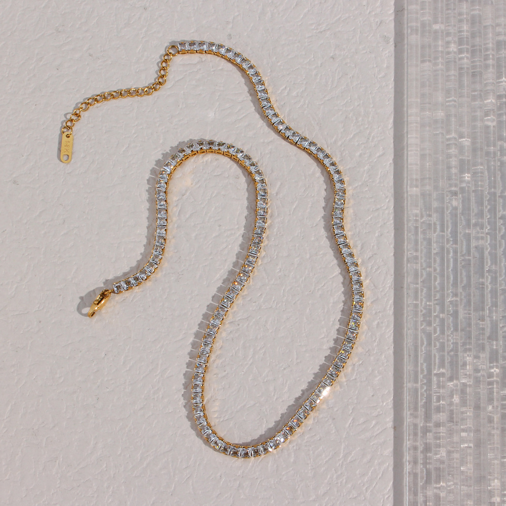 Fashion Square Stainless Steel Plating Inlay Zircon Bracelets Necklace