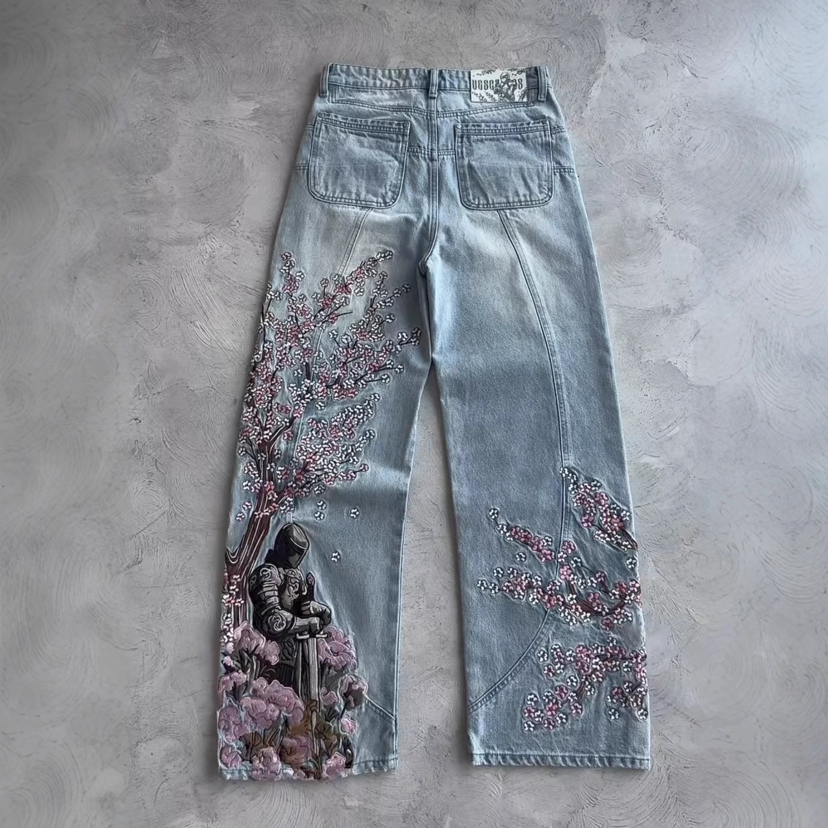 Pantalones anchos de estilo retro americano Y2K con bordado pesado, estilo hip-hop, holgados, unisex, disponibles en stock.