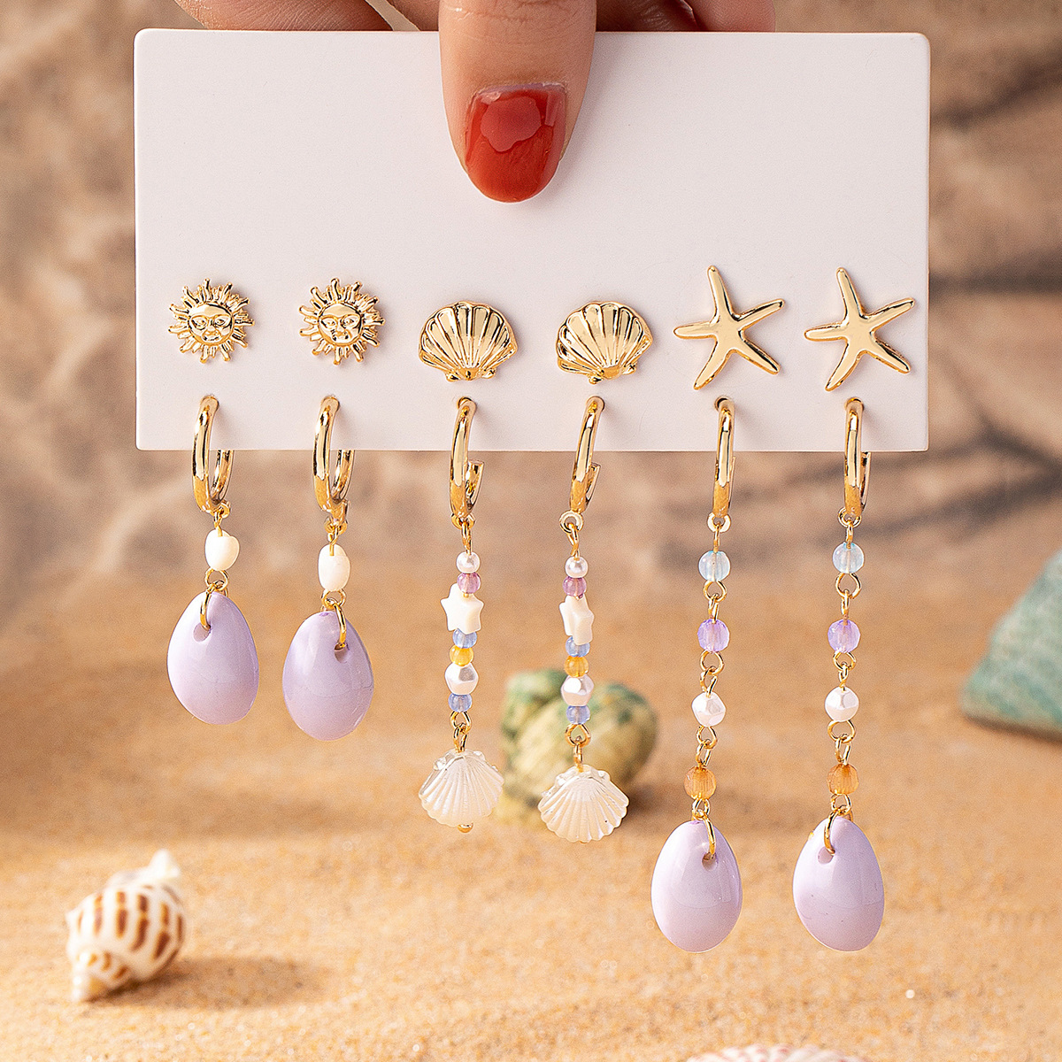 Alloy Material Starfish, Shell Pattern 1 Pair Elegant Beach Classic Style Starfish Shell Alloy Drop Earrings Ear Studs