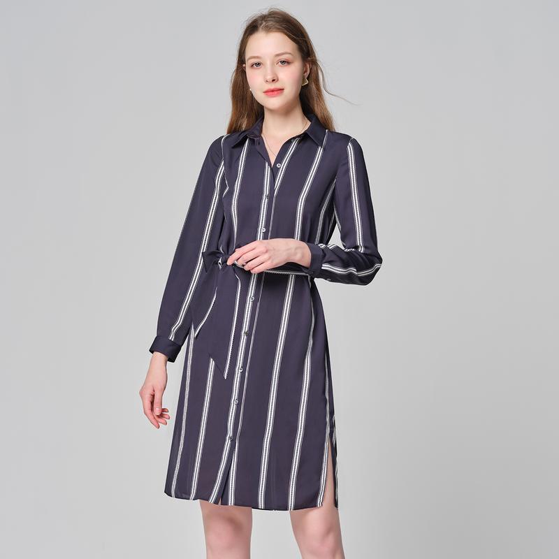 2023 Spring and Summer New French Style Elegant Romantic Striped Slim Midi Long Sleeve Dress Women High-end Sense