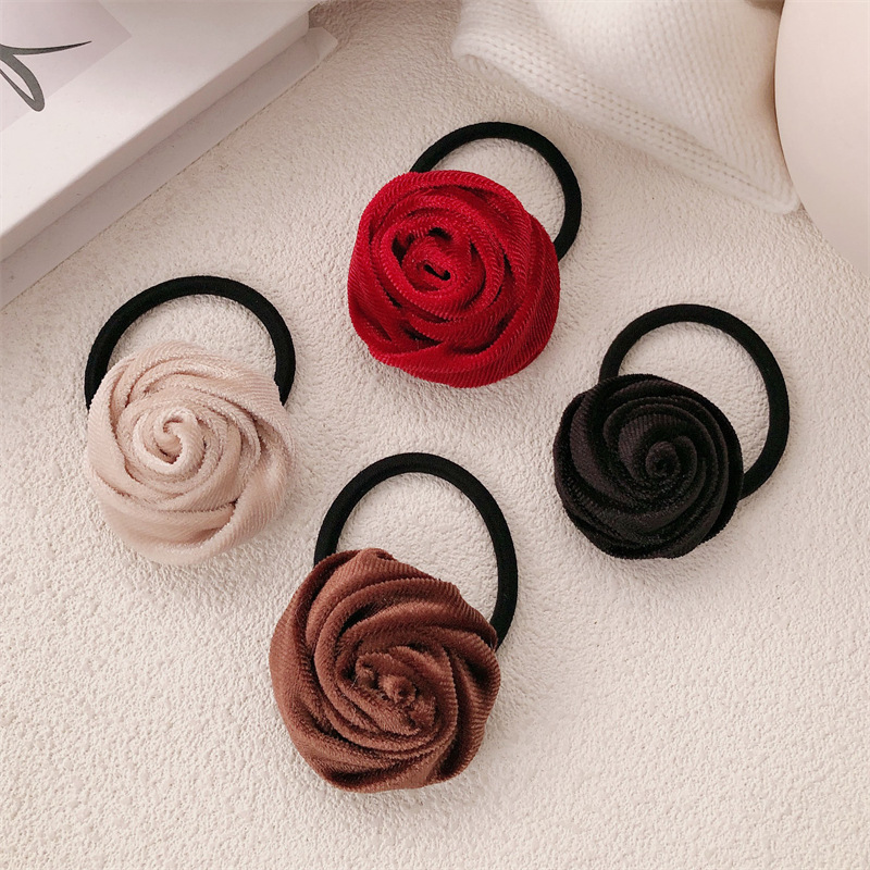 Nuevo estilo coreano de otoño y invierno de seda minimalista flores de cabello anillo de cabello cuerdas de cabello flores de cola de caballo cuerdas de cabello mujeres