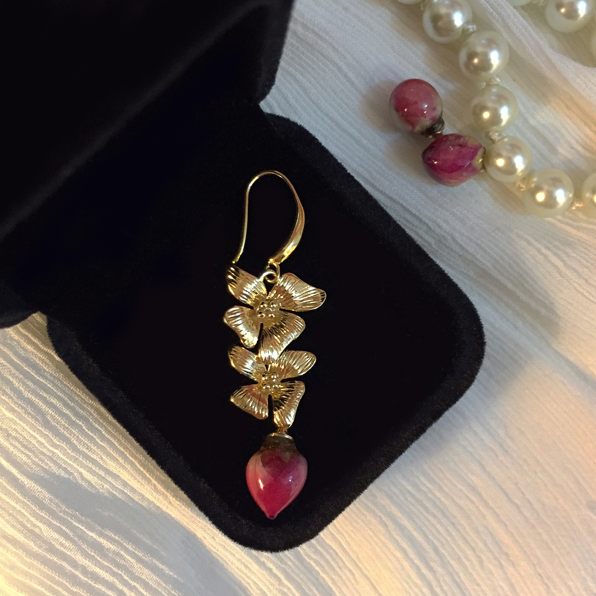 新款少女金属花朵耳环两朵花玫瑰花苞耳坠高级感复古甜美耳饰批发