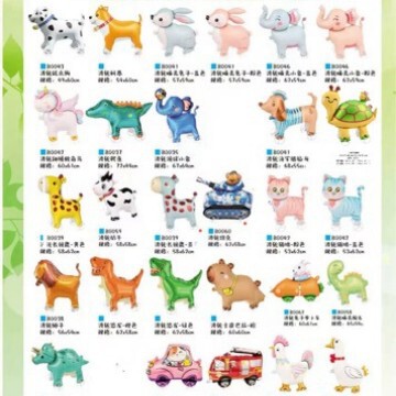 New Style Aluminum Film Self-Sealing Animal Cartoon Balloon with Rope and Wheels Night Market Stall Toy Walking Pull Cart Balloon