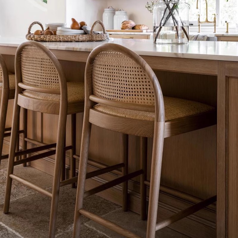 Rattan Solid Wood Bar Chair, Antique Style Bar Chair, Japanese Style Home Bar High Stool, Front Desk Ash Wood High Chair