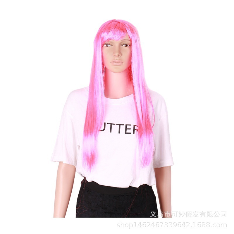亚马逊欧美假发女时尚长直发黑棕色整顶假发齐刘海化纤纤维全头套|undefined