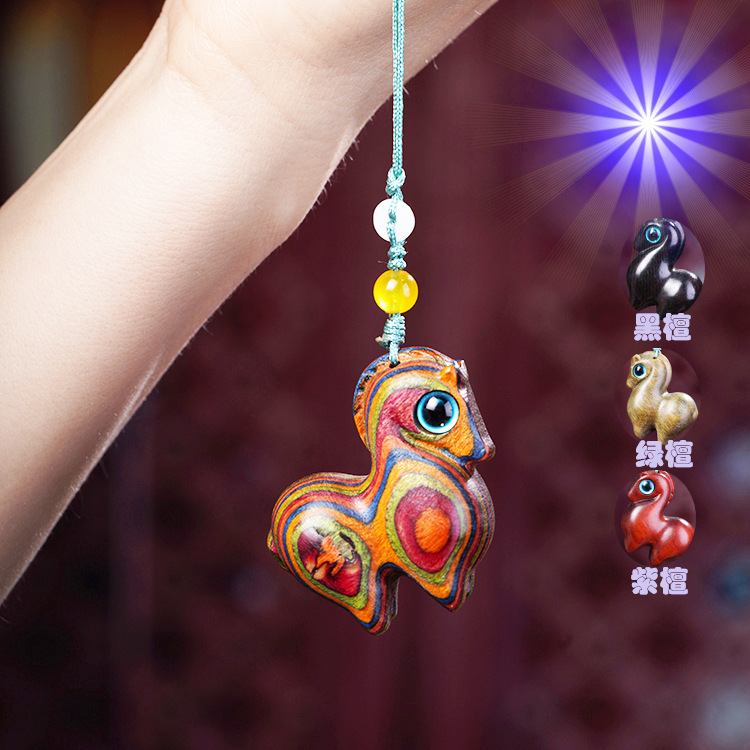 黑檀紫檀雕小唐马挂件生肖马吊坠檀香木diy手机链钥匙扣配饰配件