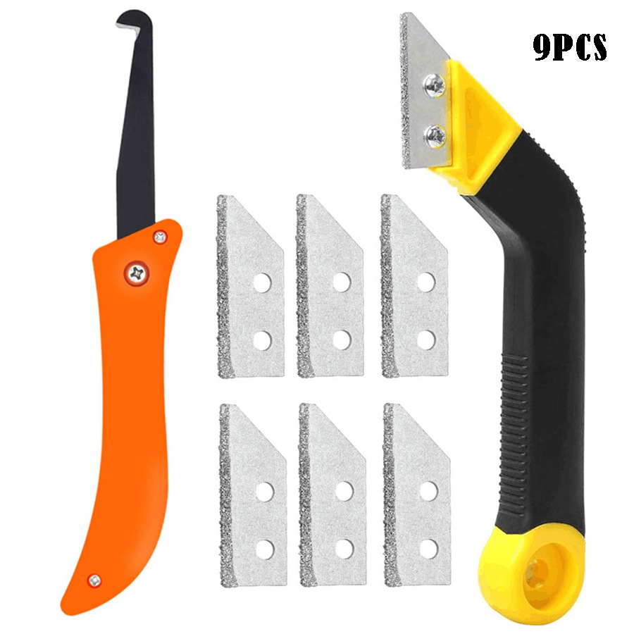 9-piezas grouting herramienta puerta y ventana piso costura vidrio pegamento limpieza gancho cuchillo costura limpieza costura sierra cuchillo