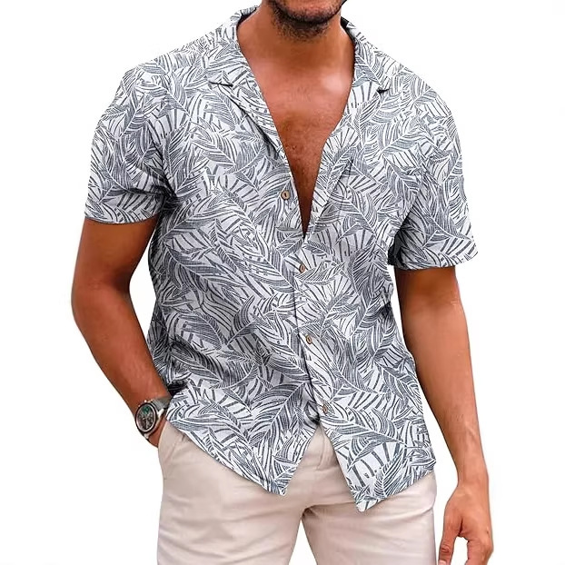 Men's Hawaiian Shirt Short Sleeve Casual Linen Shirt Tropical Floral Pattern Men's Hawaiian Shirt Short Sleeve Casual Linen Shirt Tropical Floral Pattern
