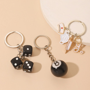 Cross-border Creative Resin Dice No.8 Billiards Nurse Doctor Mask Keychain Gift Pendant School Bag Hanging Ornaments