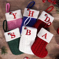 跨境聖誕節裝飾針織多色聖誕襪創意字母刺繡襪子櫥窗聖誕樹掛件