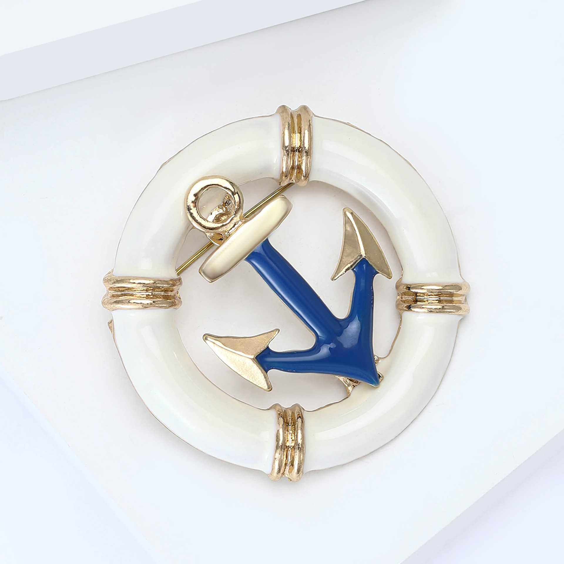 Fashion all-match dress suit collar pin round three-dimensional enamel oil drop rudder anchor brooch Navy style pin