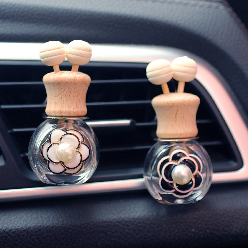Aire acondicionado de coche, clip de salida de aire, flor de perla, botella de aromaterapia, perfume de coche, botella vacía de vidrio, accesorios de coche, decoración femenina