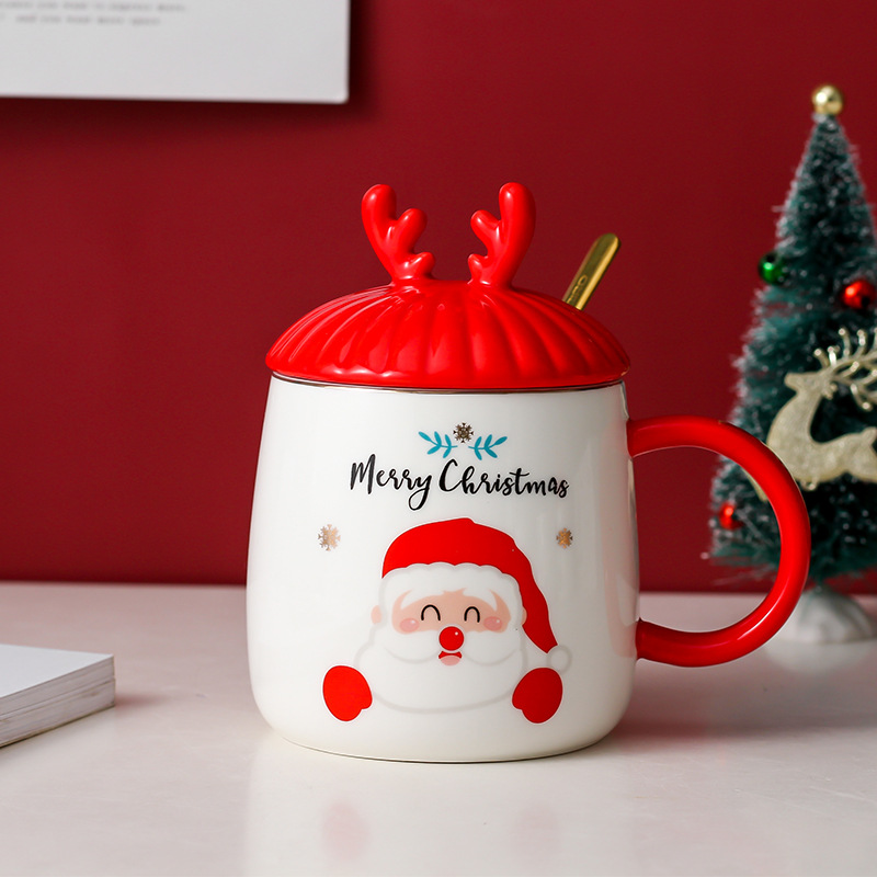 Creativo Navidad festivo regalo Taza de cerámica taza de dibujos animados nórdico pareja taza de agua taza de café con tapa cuchara