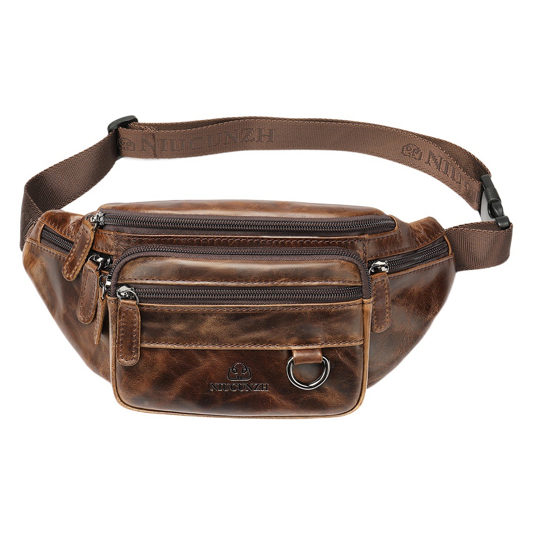 Cross-border Genuine Leather Waist Bag Mobile Phone Bag Business Top Layer Cowhide Chest Bag Multifunctional Sports Shoulder Crossbody Bag