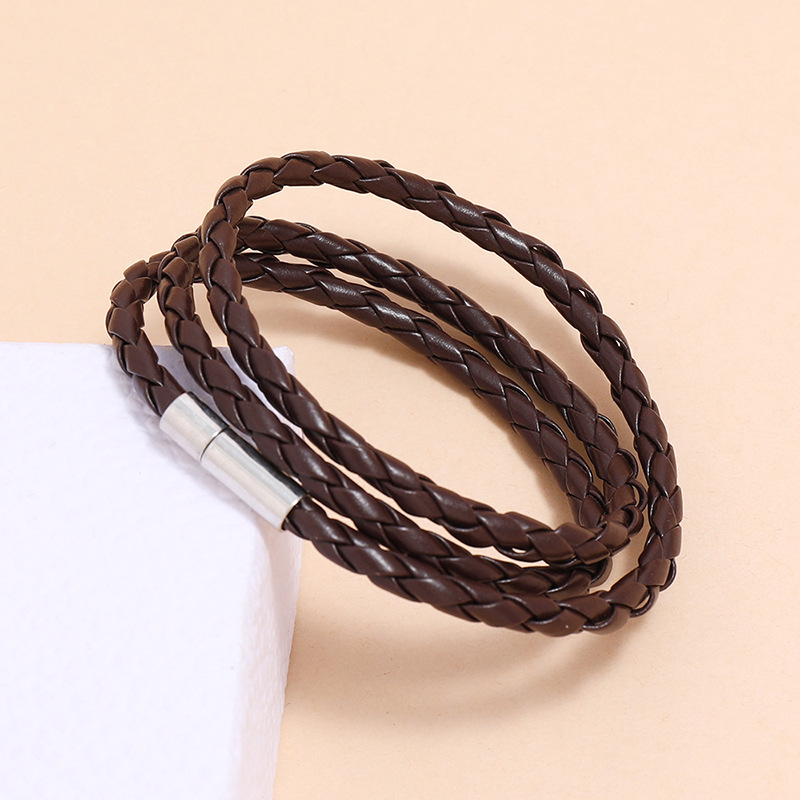 Fashion braided leather multi-loop bracelet wholesale