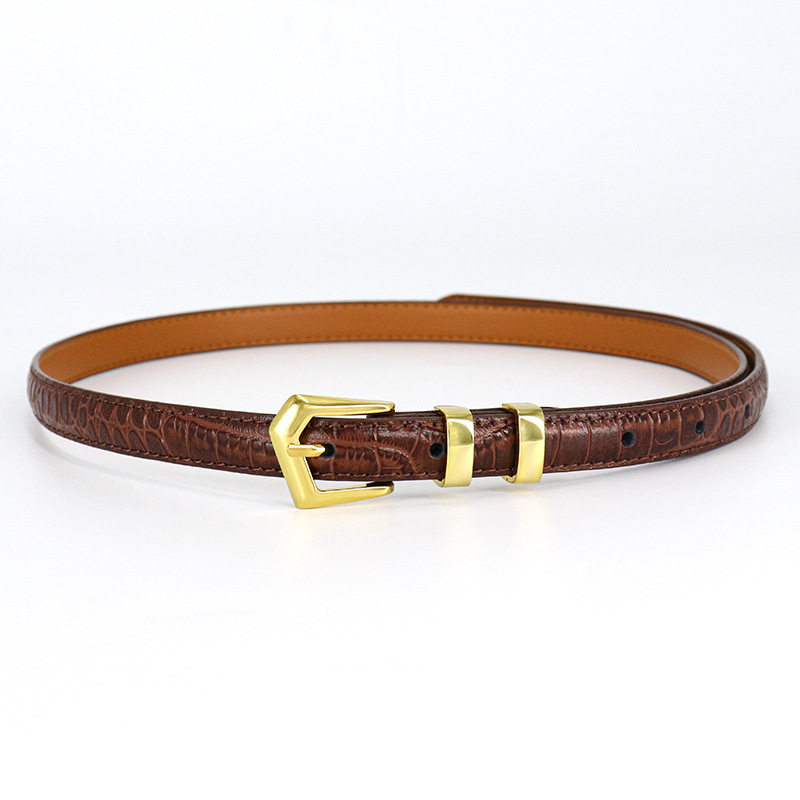 New Autumn and Winter Alloy Needle Button Women's Belt with Crocodile Gold Button and Jeans Skirt Thin Belt_voghion.com