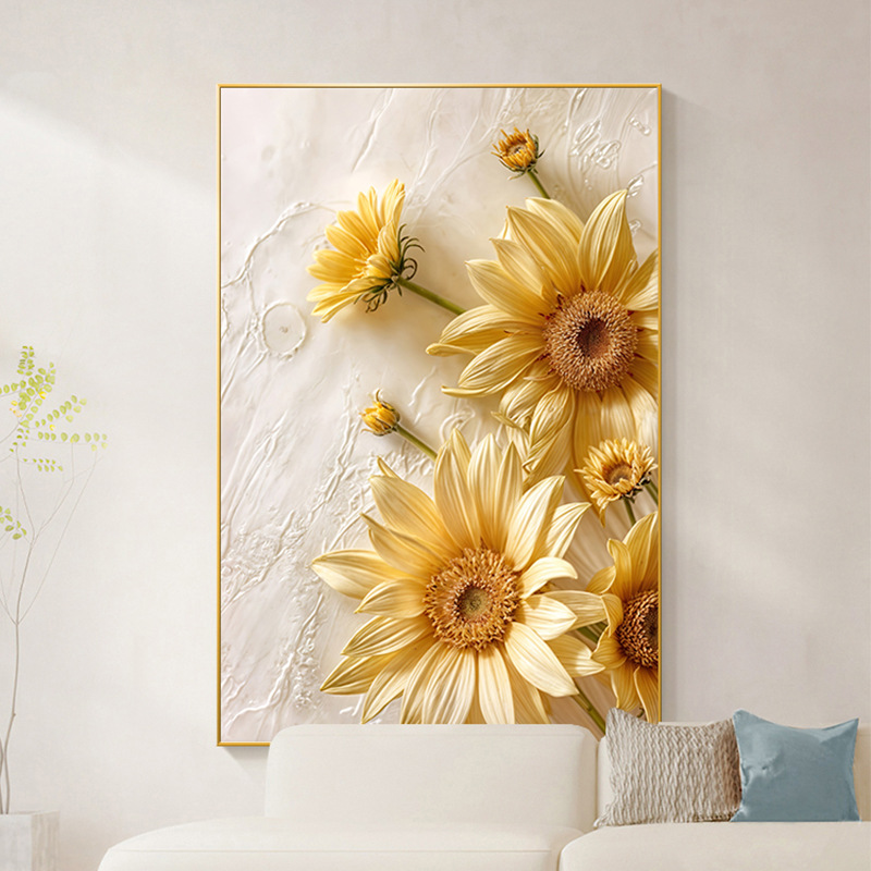 Girasoles de viento crema sala de estar pintura decorativa floral textura sofá fondo pared pintura de piso puerta de entrada mural