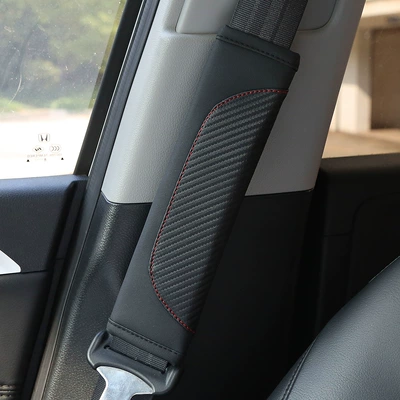 Cross-Border Popular Manufacturer's Ready-Made Leather Color Matching Soft and Comfortable Sports Car Carbon Fiber Pattern Seat Belt Shoulder Cover (Seat belt shoulder pad) - carbon-fiber-pattern-black-red-line-contrasting-color-one