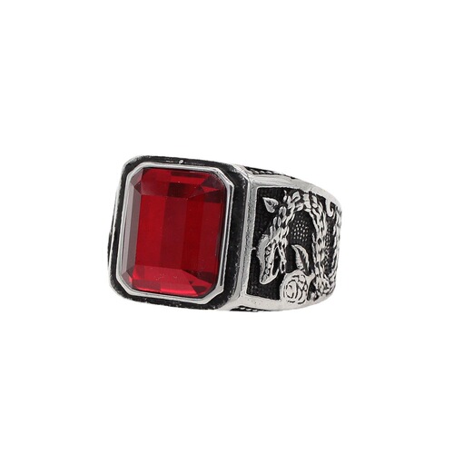 R1142 Wholesale Fashion Accessories: Unique Retro European & American Punk Style Chinese Dragon Gemstone Titanium Steel Ring
