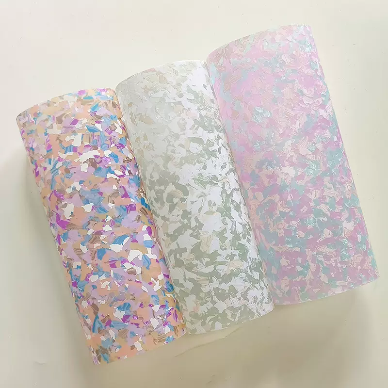 新款清新小碎花吧唧闪底手机壳发夹眼镜工艺品仿贝壳纹膜PVC片材