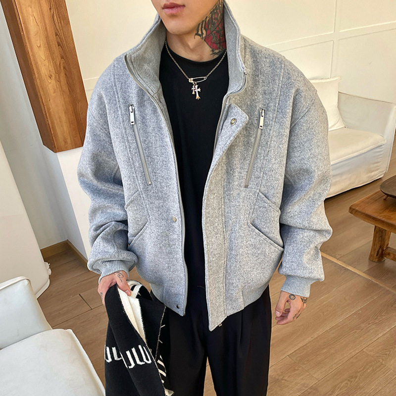 ダブルジッパーのハリントン綿服男性の冬の厚手のデザインの高級感があります。ジャケットの短い綿のコートです。