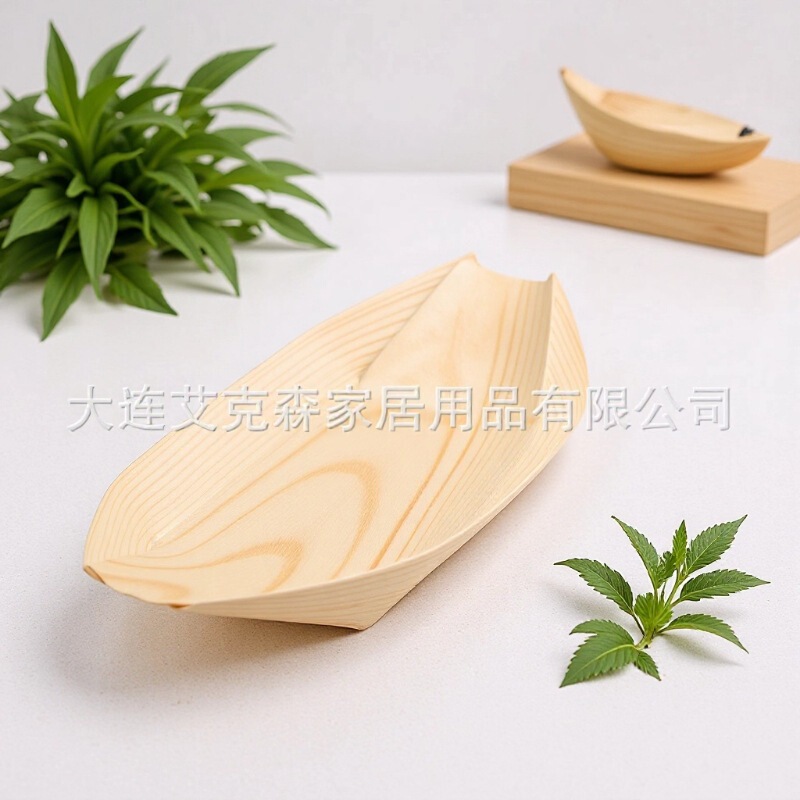 Biodegradable Eco-Friendly Disposable Tableware Set Wooden Dinner Plates Party Snacks Dessert Birthday Wooden Tray Boat