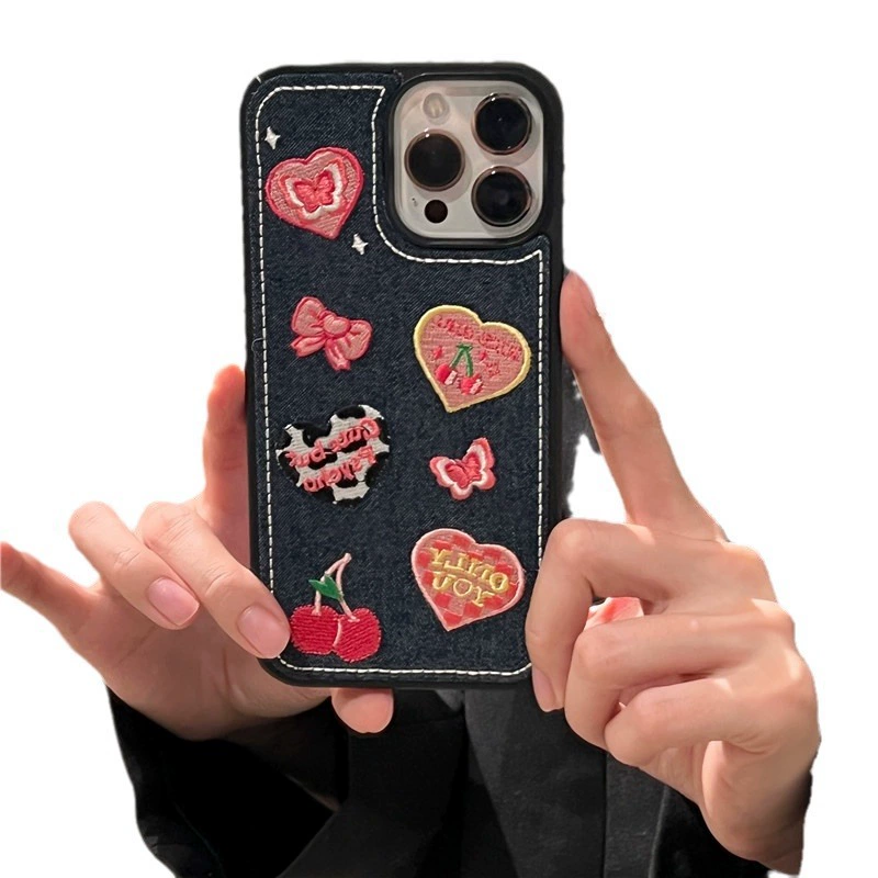Apple, джинсовый чехол для iPhone 13, совместимый чехол, iPhone14 Pro, защитный чехол, с вышивкой, 13promax, iphone
