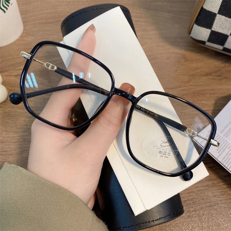 Gafas de miopía con brillo de cielo estrellado de montura grande cuadrada Las mujeres pueden estar equipadas con gafas planas de grado