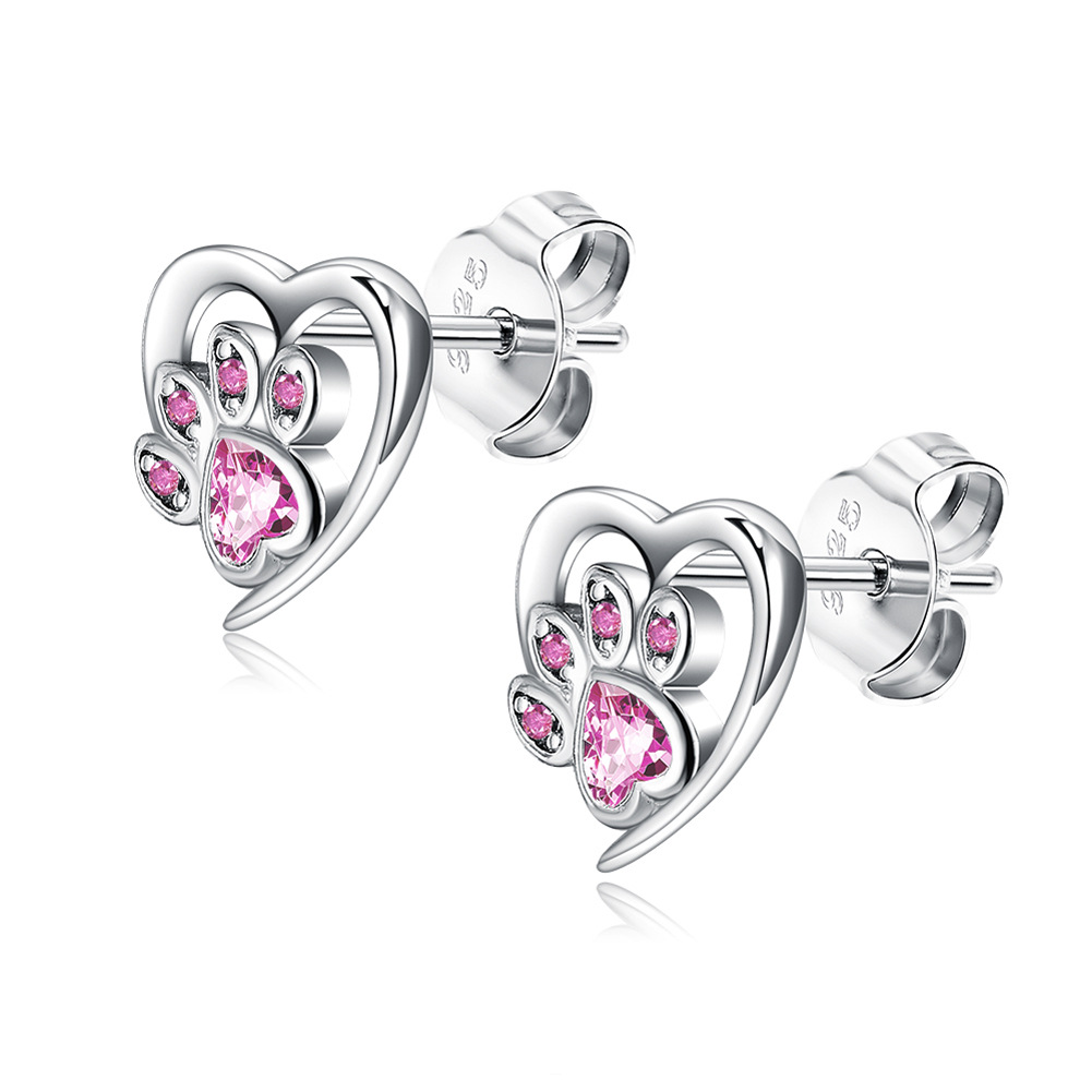 Retro Heart Shape Sterling Silver Inlay Zircon Ear Studs 1 Pair display picture 5