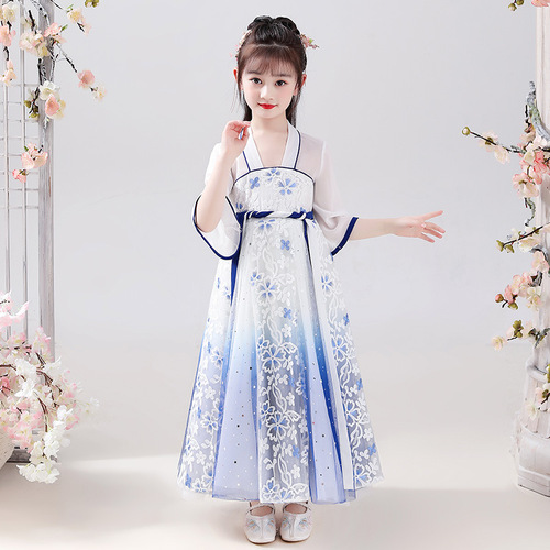 Girls hanfu pupils summer Chinese dress in the spring and autumn wind children&apos;s wear national costume children dress costumes