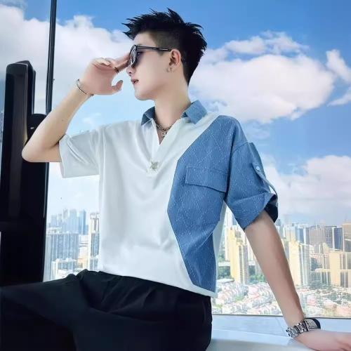 Summer 2024 New Men's Shirt Design Sense Minority Light Luxury Splicing Inches Shirt Trend Brand Top Thin Blouse