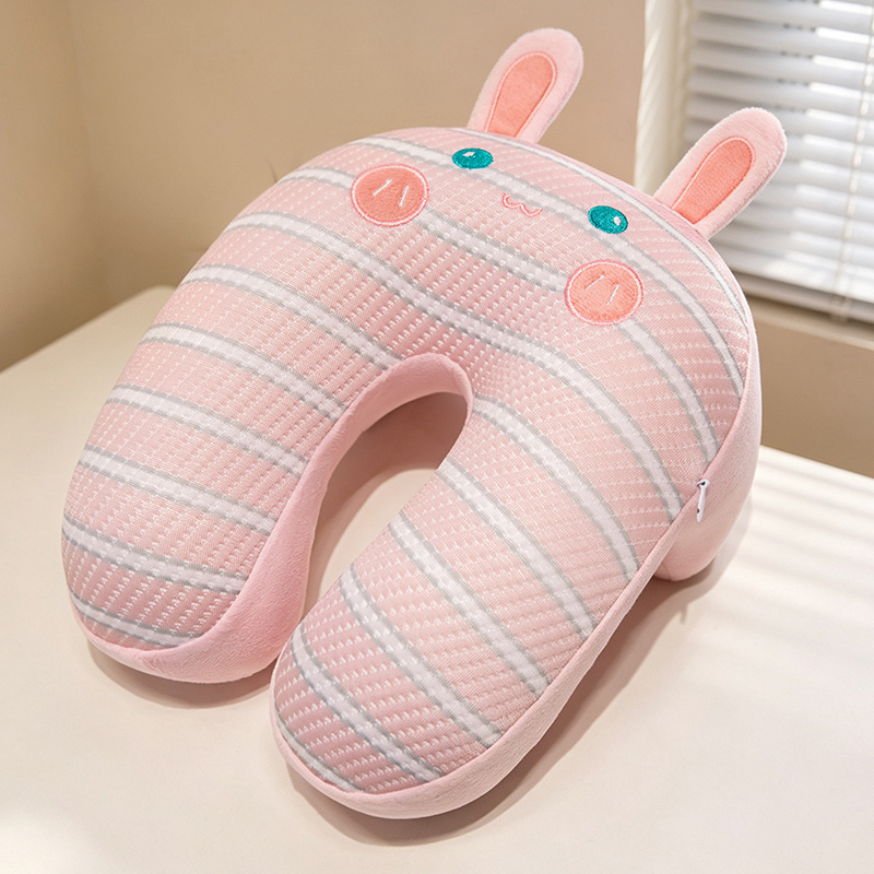 Almohada de Siesta en Forma de U de Seda de Hielo de Peluche Portátil para Oficina y Viaje