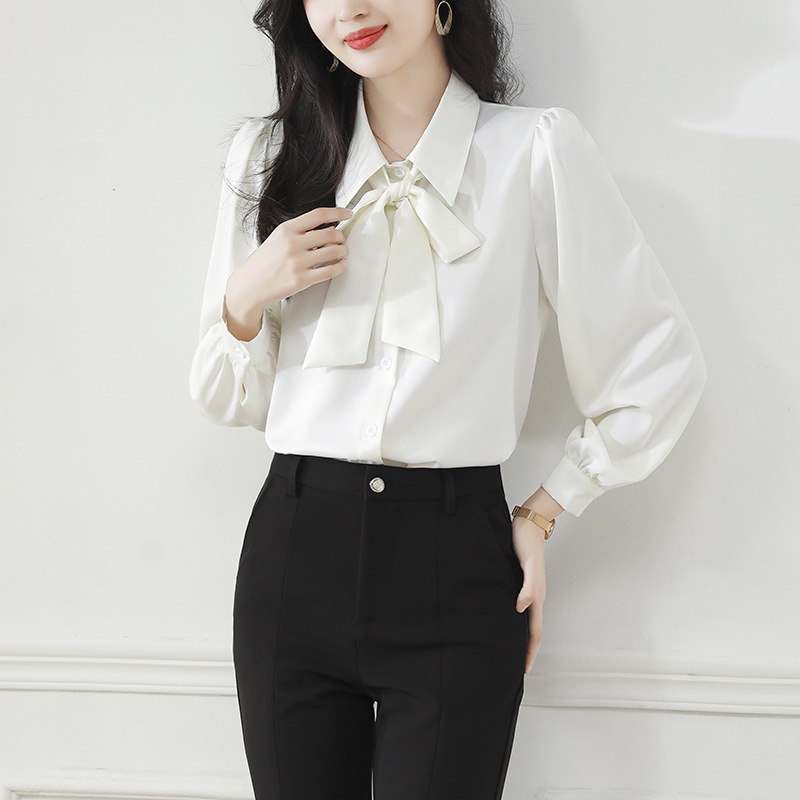 Autumn elegant white professional shirt with bow
