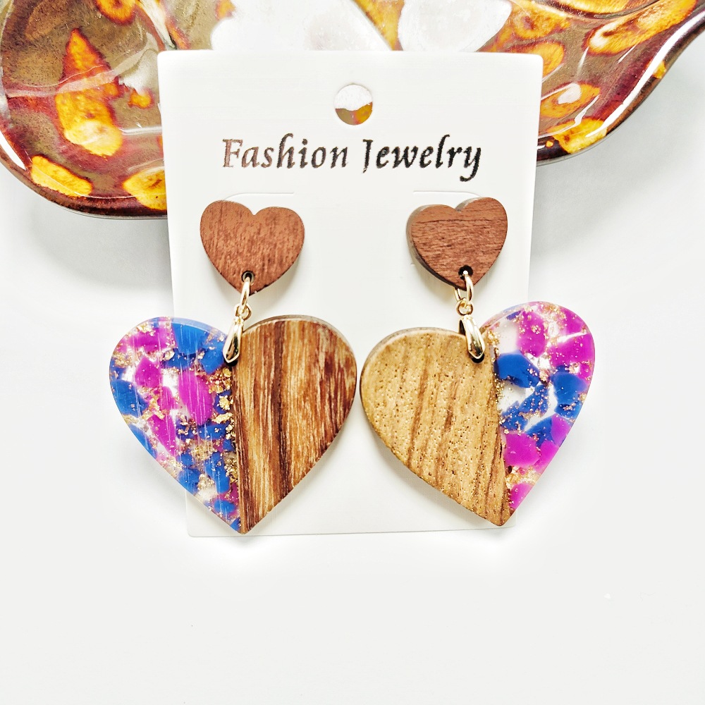12g Weight Steel needle Ear Needle Material Drop Earrings Classification 1 Pair Quantity Holiday, Daily Occasion Acrylic, Wood, Resin Material Heart Shape Pattern Women's Gender Stoving Varnish Design Casual, Simple Style Style 1 Pair Casual Simple Style Heart Shape Stoving Varnish Arylic Wood Resin Drop Earrings 10