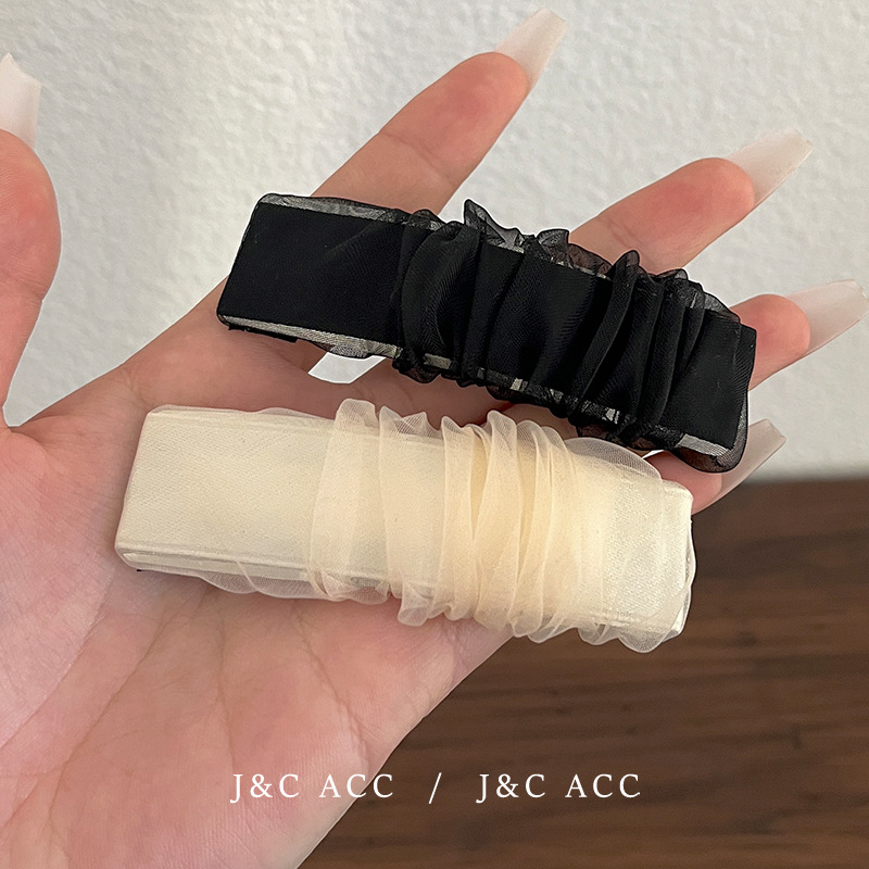 浪漫蕾絲褶皺感bb夾氣質少女側邊夾超仙公主碎髮夾歐根紗劉海夾子